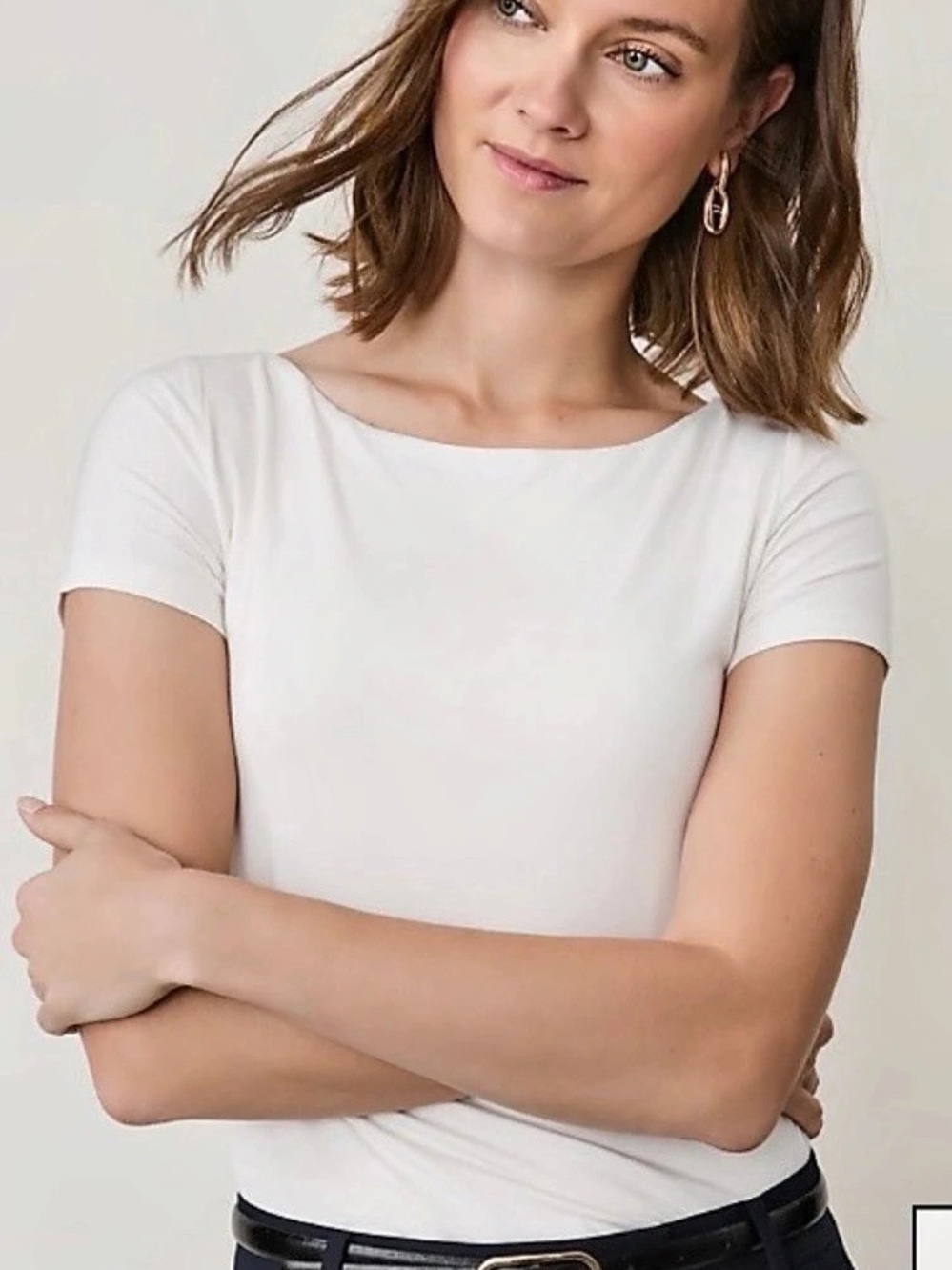Ann Taylor Scoop Neck Sleeve Tee in White XS